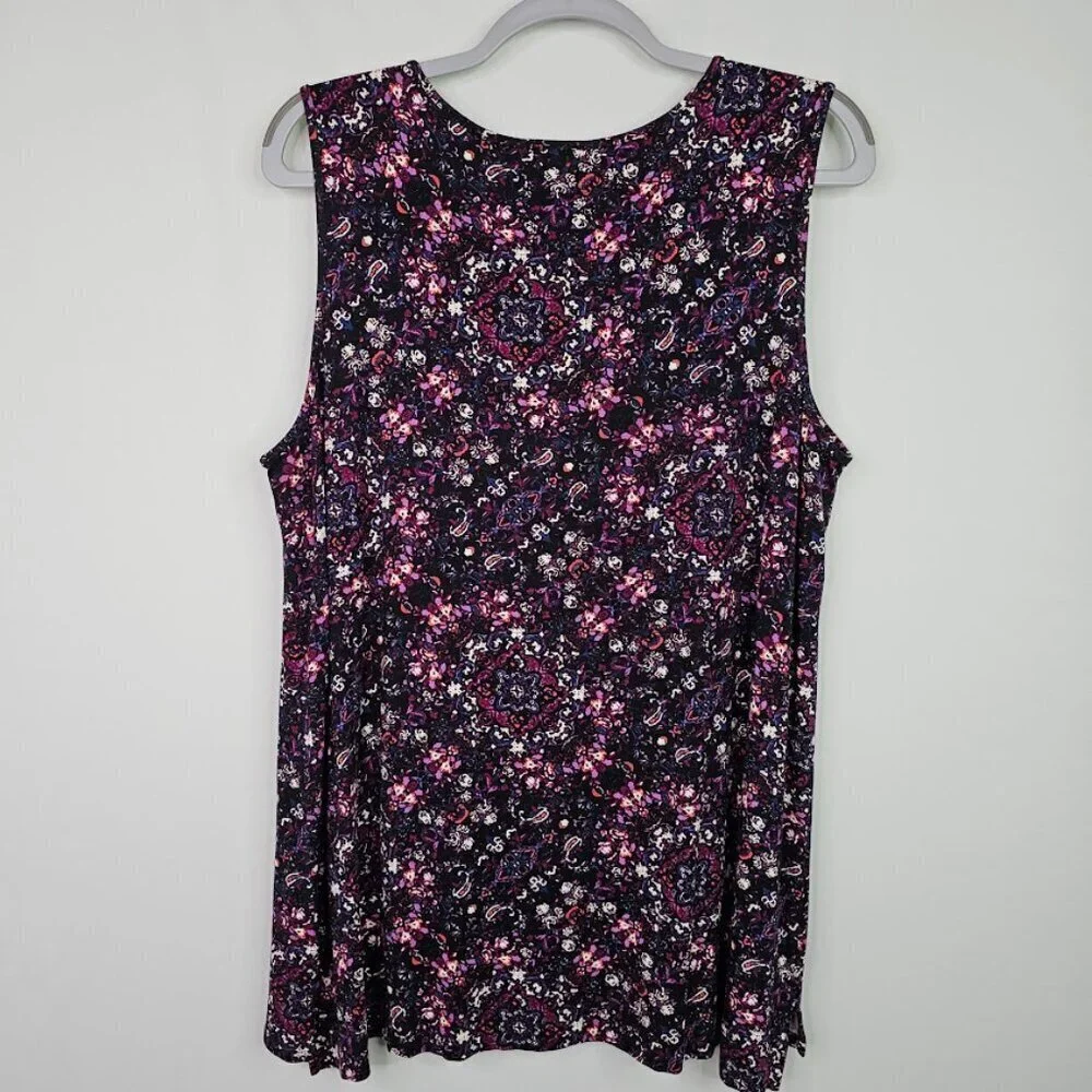 J. Jill Wearever Collection Sleeveless Top Shirt size 1X PURPLE PAISLEY Floral - Picture 6 of 6